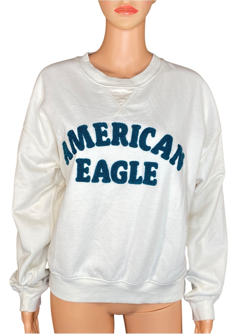 American Eagle Oversized Sweatshirt Boxy Relaxed Fit Embroidered Logo Crew Neck